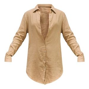 PLT: Stone Soft Crinkle Oversized Beach Shirt Dress